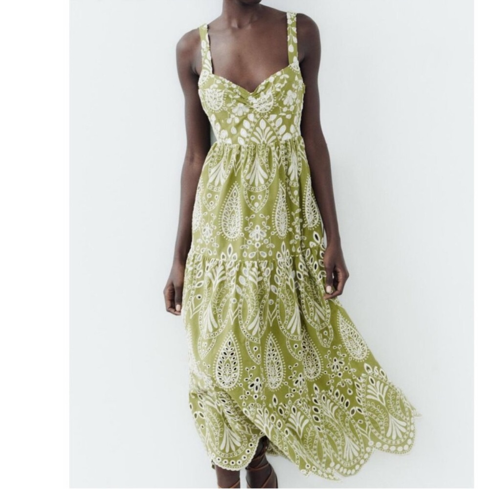 ZARA OPENWORK EMBROIDERED MIDI DRESS
Green
